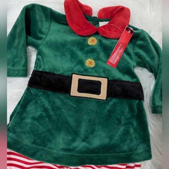 Zara Christmas Collection Baby Velour Elf Two-piece Outfit Pajamas 1-6 mos New! - Picture 2 of 9